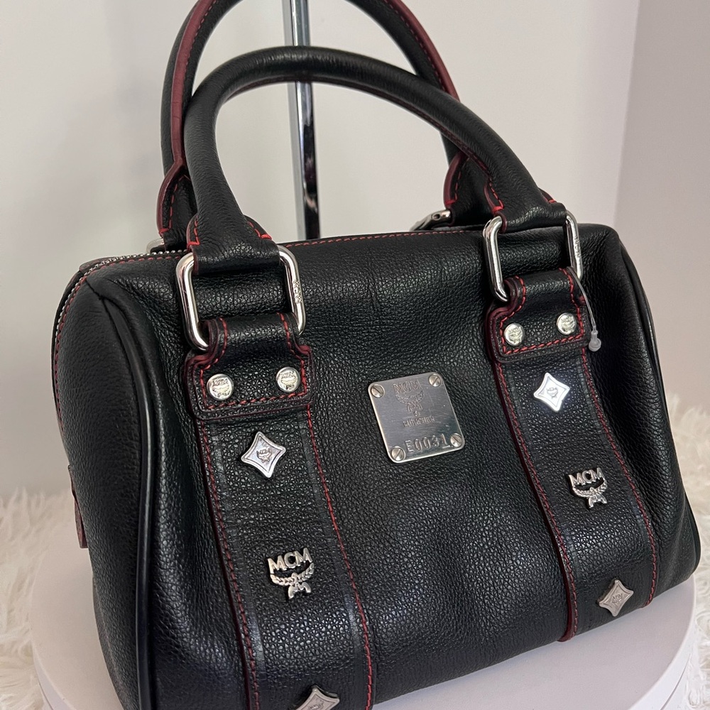 MCM Black Leather Bag with Silver Details